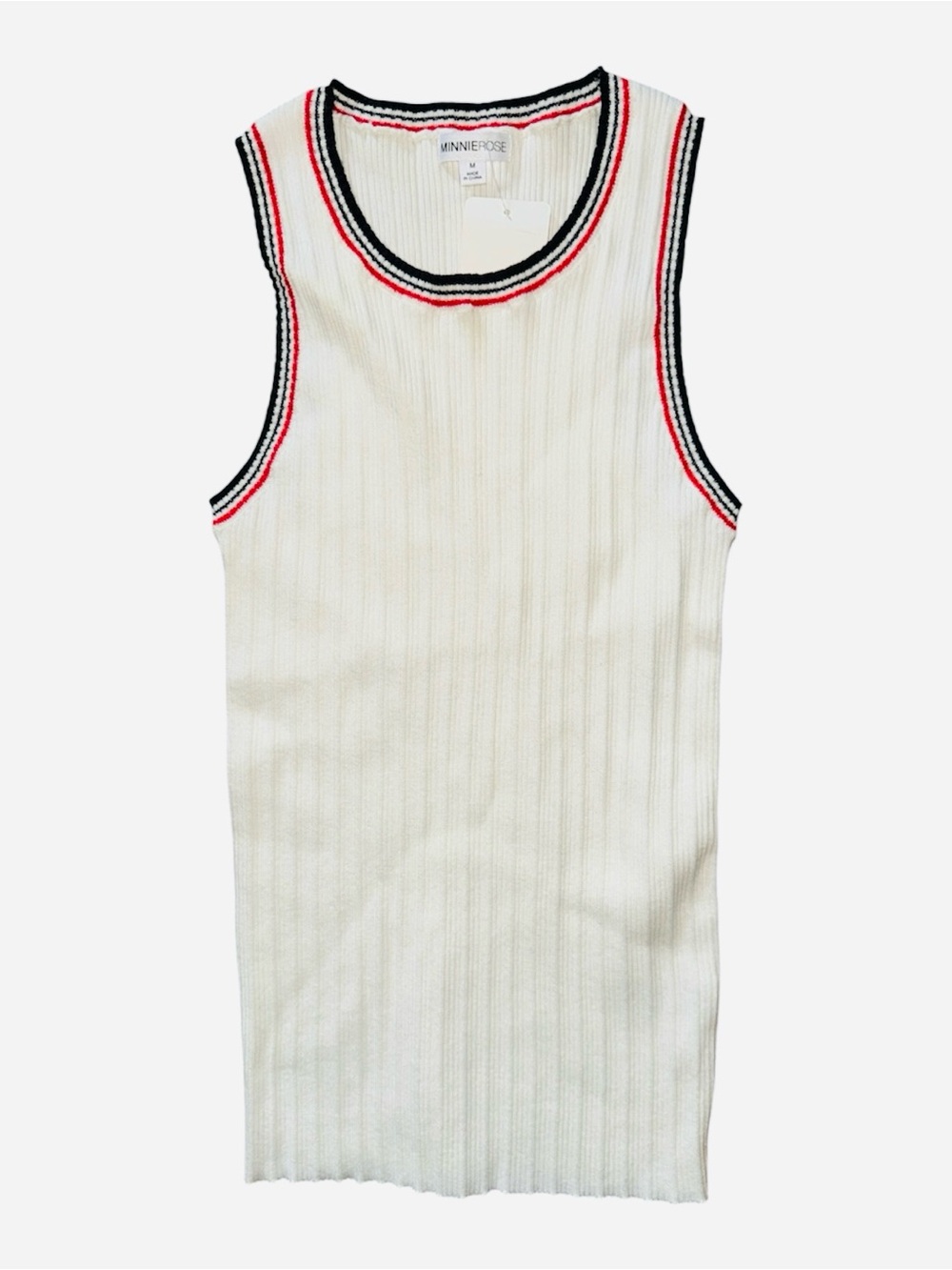 Minnie Rose Cream Ribbed Tank with Black & Red‎ Stripe Trim Size Medium